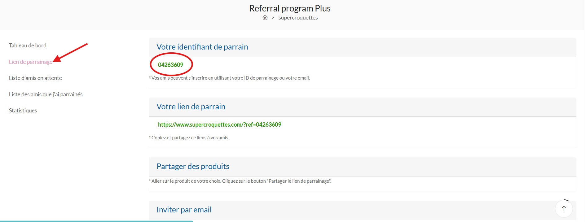 compte client code parrainage